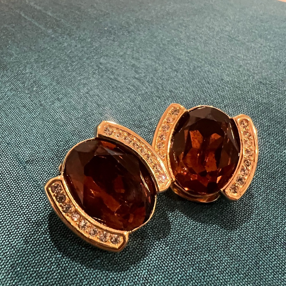 Christian Dior Gold -Amber Crystal-  Clip on Earrings - Picture 3 of 11
